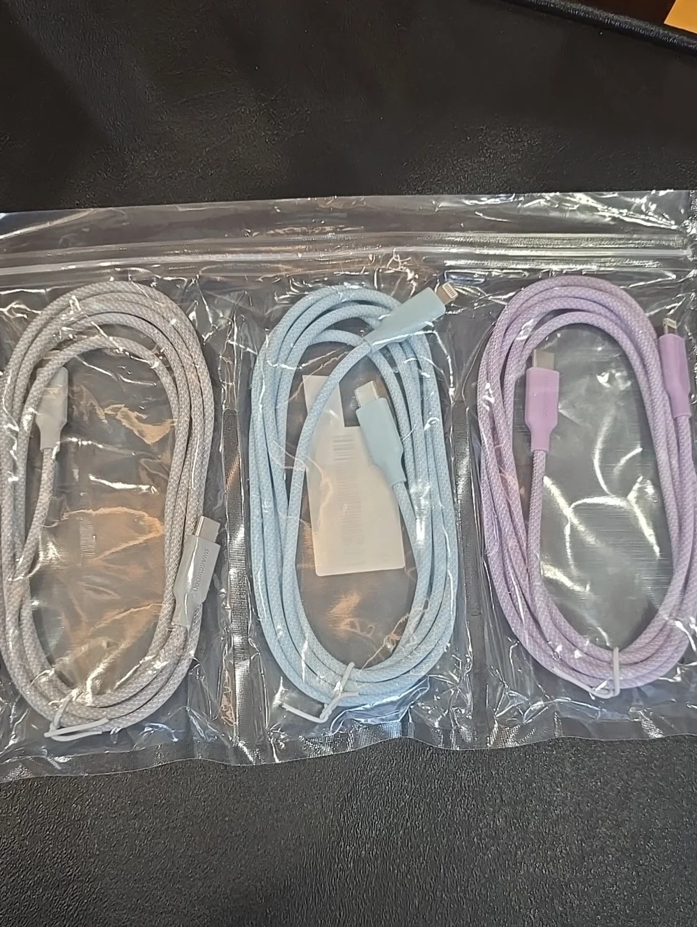Braided USB Charging Cable Trio - Gray, Light Blue, Lavender